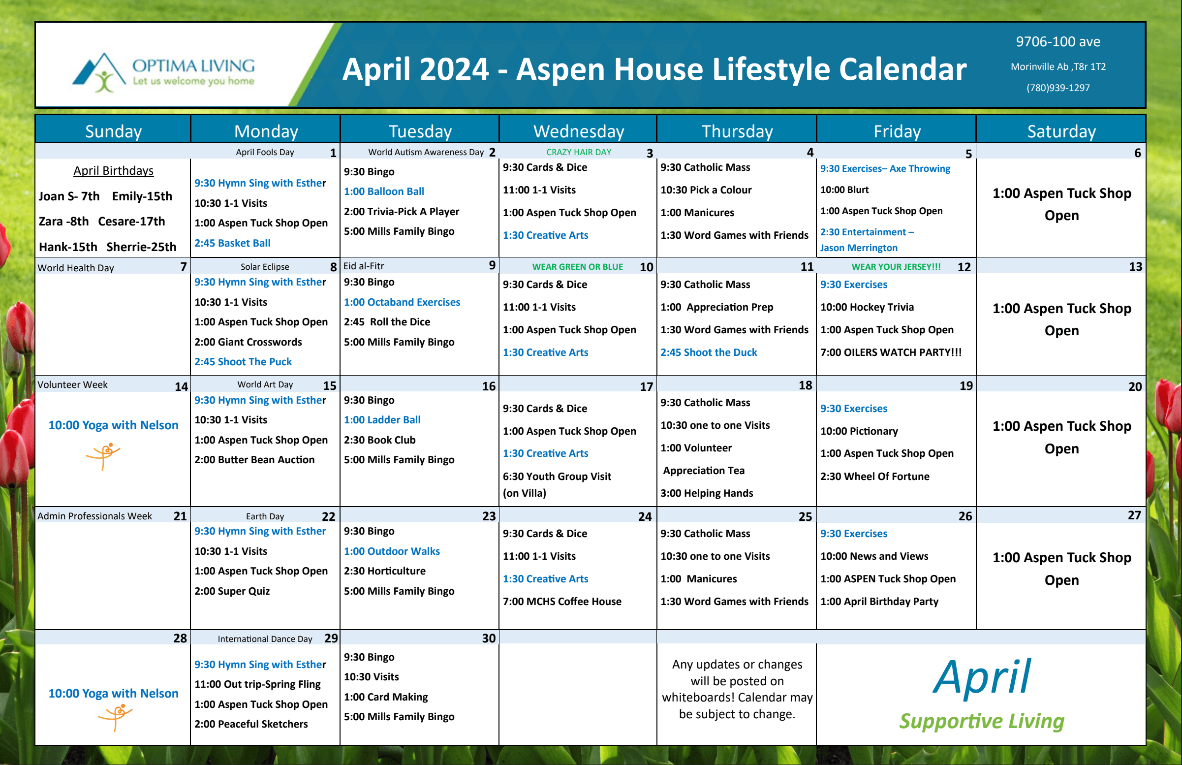 Aspen House April 2024 lifestyle event calendar