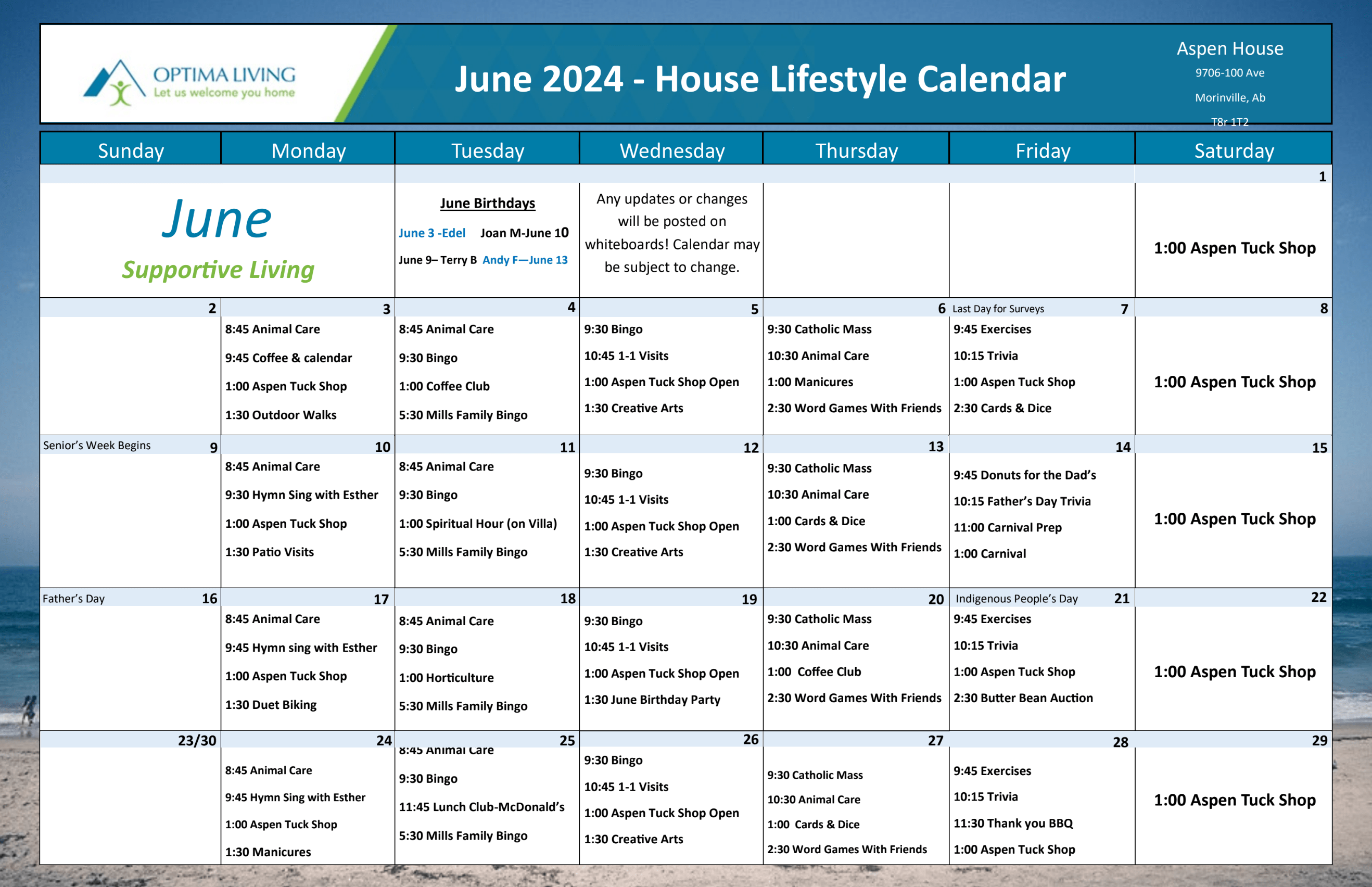 Aspen House June 2024 House event calendar