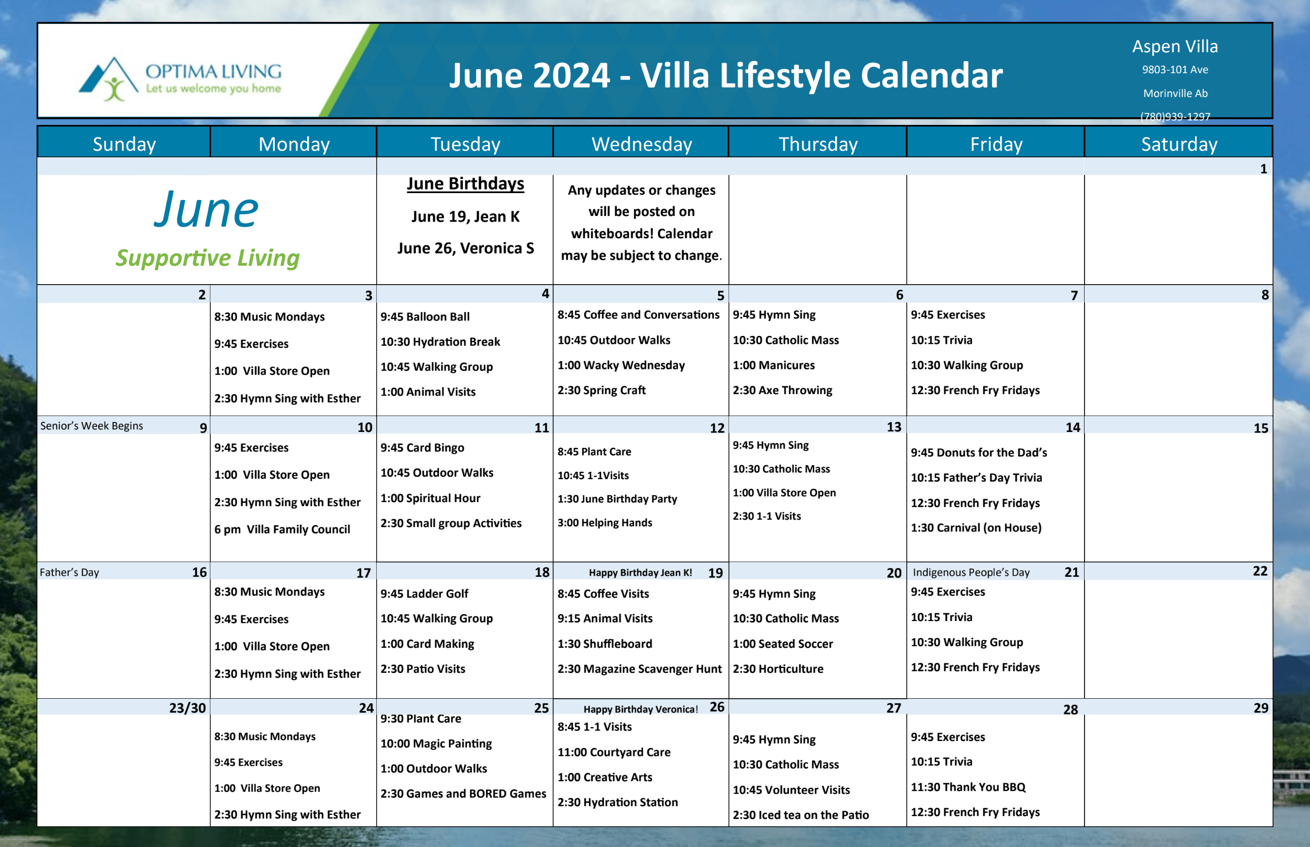 Aspen House June 2024 Villa event calendar